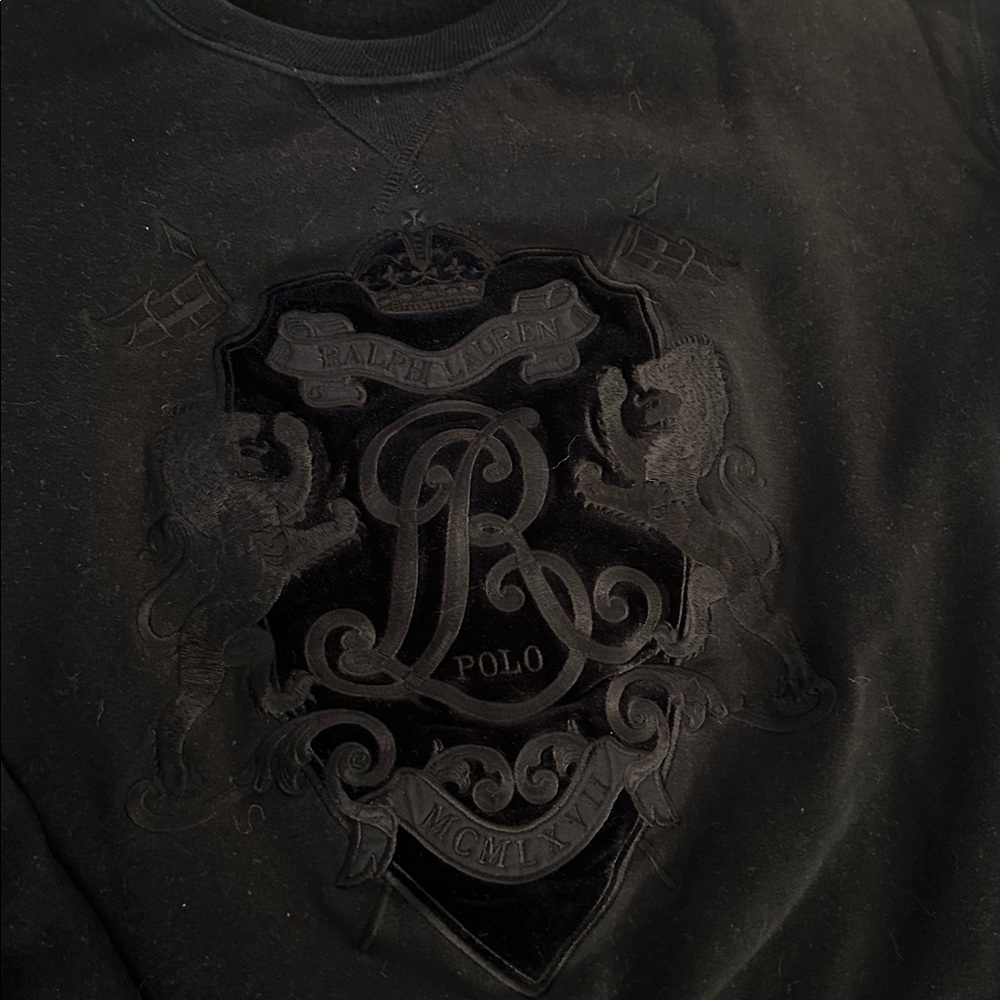 Polo by Ralph Lauren Black Crewneck Sweater with Tonal Embossed Crest 🖤
